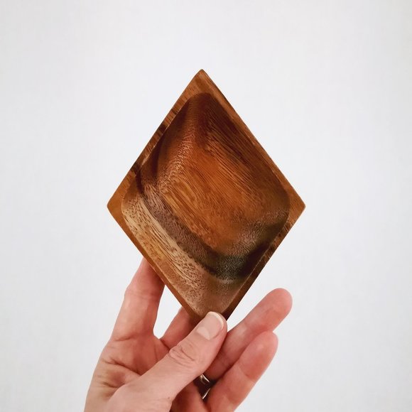 Vintage Acacia Wood Poker Night Mini Serving Dishes Original Box - Picture 5 of 6